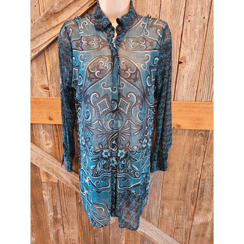 Chicos Travelers Size 0 Small Semi Sheer Button Up Tunic Top
